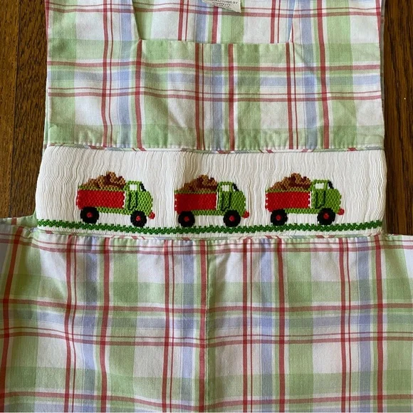 Vive La Fête 3T Plaid Overalls with Dump Truck Smocked Design - Picture 3 of 9